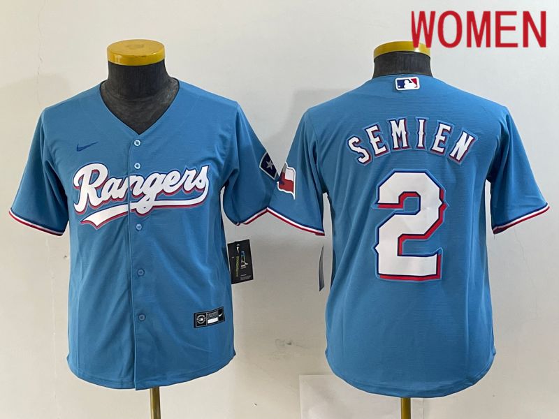 Women Texas Rangers 2 Semien Blue Game Nike 2024 MLB Jersey style 1